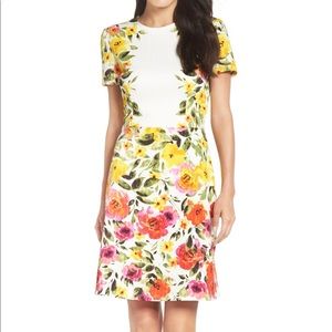 Maggie London Print Sheath Dress In Yellow Floral
